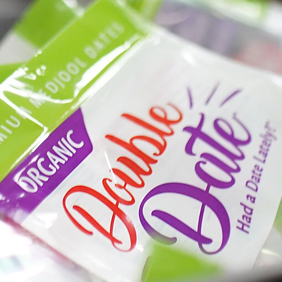 Close-up of a Double Date Organic pouch